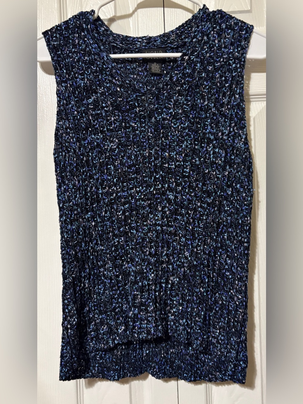 Sigrid Olsen Textured Knit Blue Sleeveless Blouse Medium